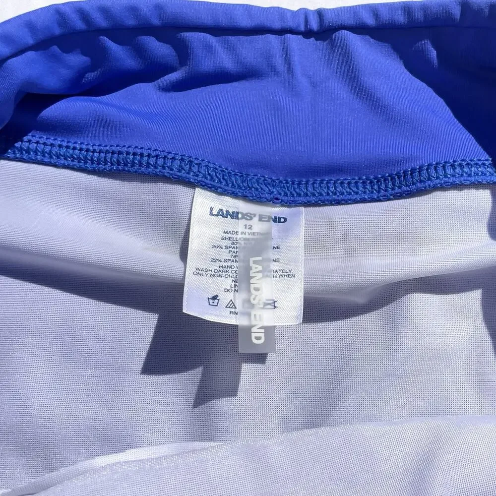 Lands' End Blue and White Tile-Print Tankini with Royal Blue Swim Shorts